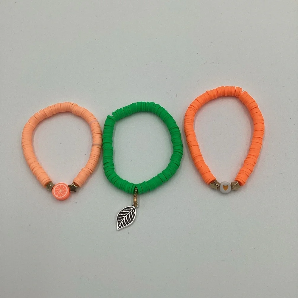 Multicolor Clay Bead‎ Bracelet Set with Charms (3 Pcs) New